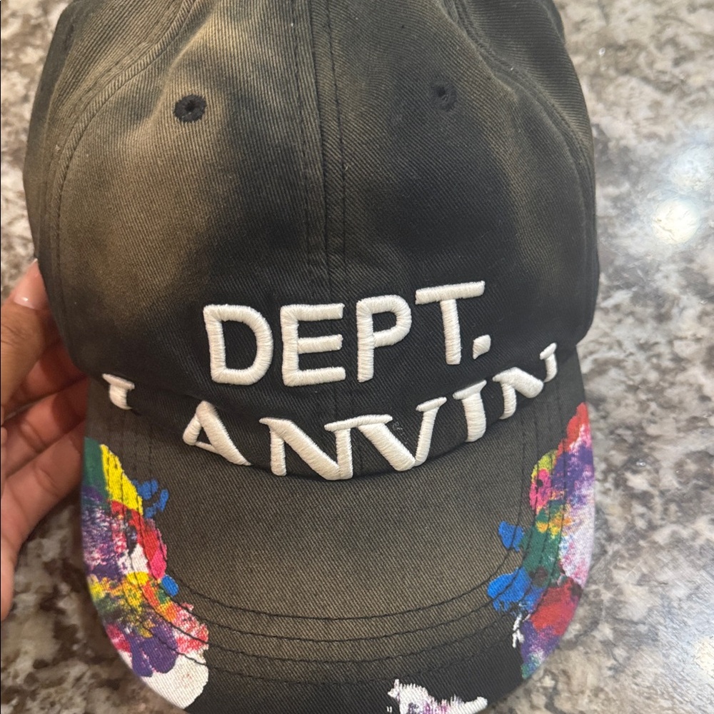 Lanvin Black Cap with Vibrant Paint Design